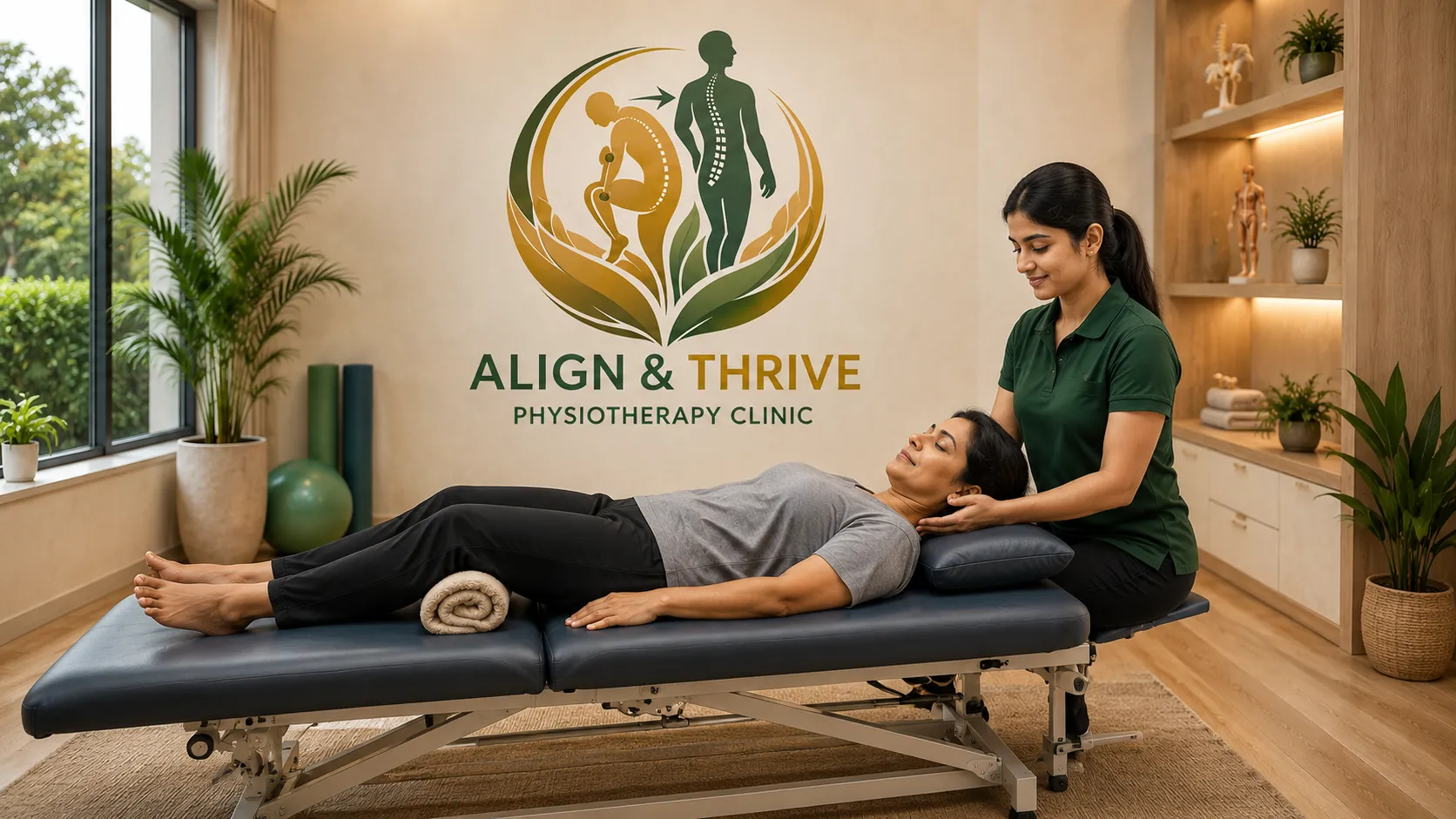 Patient performing therapeutic rehabilitation exercises with a physiotherapist